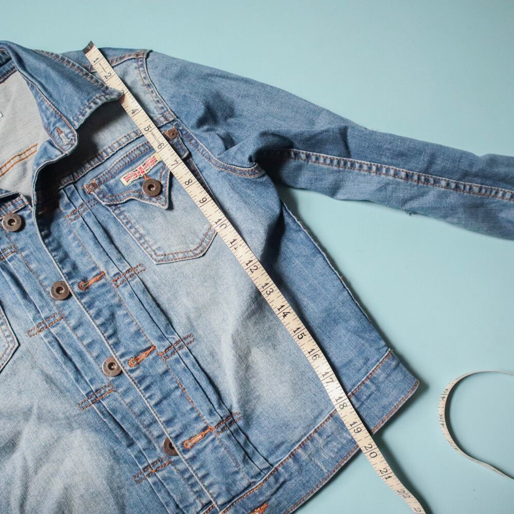 Hudson Y2K Distressed Elbow Patch Jean Denim Jacket Womens Small Casual Basic - Picture 6 of 8